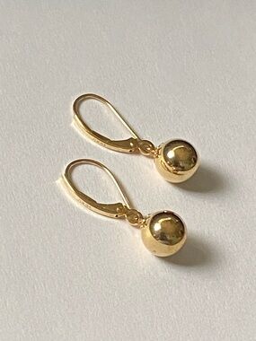 14K Gold Ball Drop Leverback Earrings